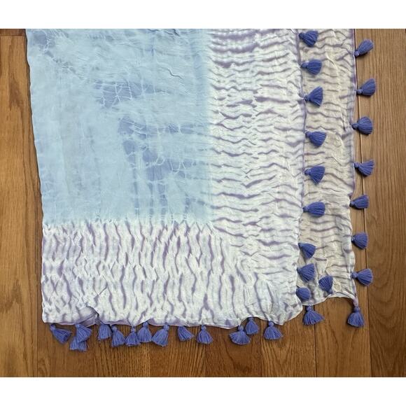 Eileen Fisher Womens Artisanal Silk Tasseled Square Scarf Wrap Blue Purple NWT - Picture 3 of 8